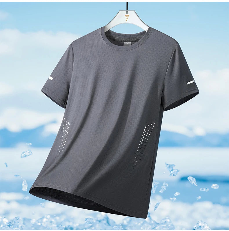 CHRLCK Men's Running Quick Drying T-shirts Breathable Hiking Fishing Tees Soft Elasticity Outdoor Sports Short Shirt Summer