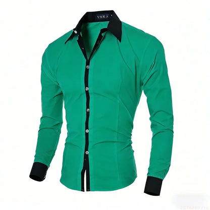 New men's black and white color-blocked spliced   shirt, outdoor street style, business casual long-sleeved lapel top for men.