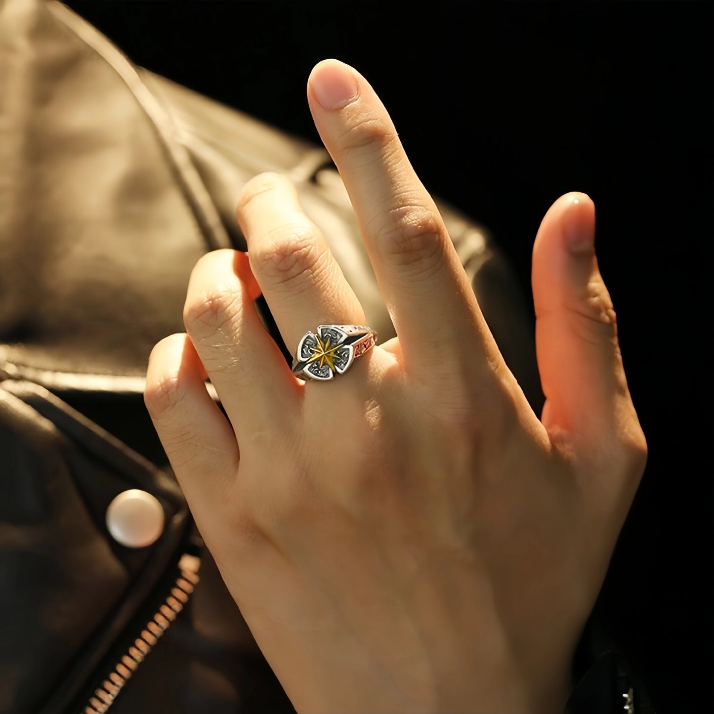 Retro Polaris North Star Adjustable Open Ring For Men Punk Gothic Edgy Copper Jewelry Unisex Accessories Good Fortune Love Gift