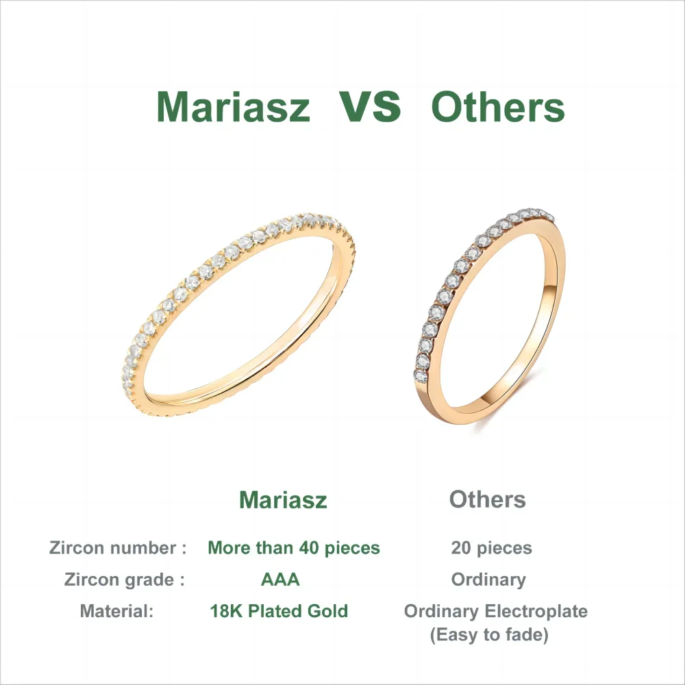 1/3PCS Thin Dainty Stackable Ring Mariasz Minimalist Full Eternity Band Cubic Zirconia Gold Color Plated Pave Rings for Women
