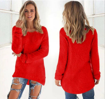 Women Warm Sweater Solid Color O Neck Loose Cotton Knitted Pullover Long Sweater Casual Oversize Blouse Ladies Hipster Clothing