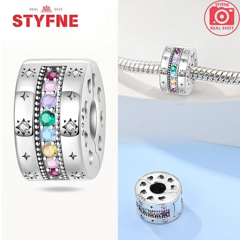 Real Silver 925 Clip Charms Heart Beads Stopper Safety Chain for Original Bracelet Making Fine Jewelry Gifts for Women Diy