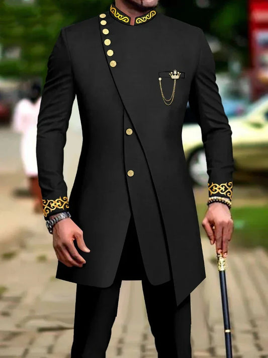 Classic African National Printing Batik Men's Casual 2PCS Suit For Wedding Dinner Event Suit terno masculinos complete costume