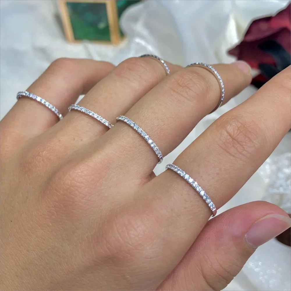 1/3PCS Thin Dainty Stackable Ring Mariasz Minimalist Full Eternity Band Cubic Zirconia Gold Color Plated Pave Rings for Women