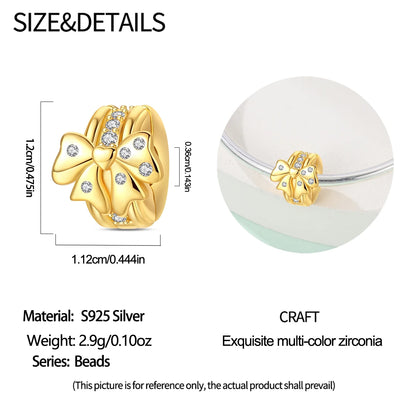 Gold Series 925 Sterling Silver Firefly Leopard Seahorse Crystal Ball Flower Charm Fit DIY Bracelet Necklace Boutique Party Gift