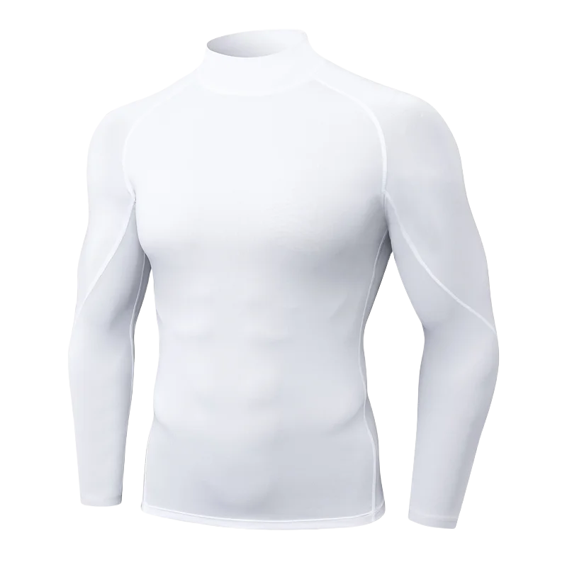 Men's High neck Long Sleeve Compression Shirts Cool Dry Sun Protection Sports Tights Undershirts Running Gym Tops