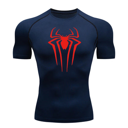Spider Print Compression Shirts for Men Summer Short Sleeve Rash Guard Gym Workout Tshirt Athletic Quick Dry Undershirts Tops