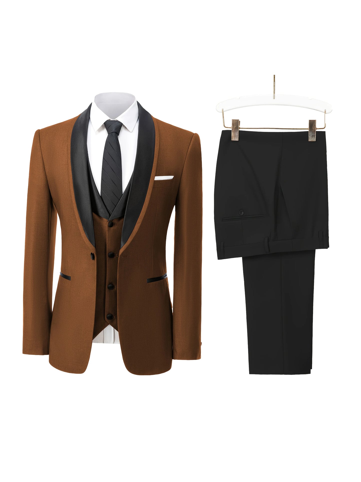 Elegant Slit Men's Suits 3 Piece Black Shawl Lapel Casual Tuxedos for Wedding Groomsmen Suits Men (Blazer+Vest+Pant)
