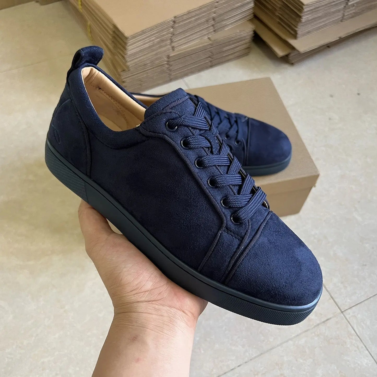 2025 New Men's Fashion Low-cut Blue Casual Shoes High Street Men's Increased Lace-up Round-headed Casual Shoes Red Shoes
