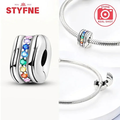 Real Silver 925 Clip Charms Heart Beads Stopper Safety Chain for Original Bracelet Making Fine Jewelry Gifts for Women Diy