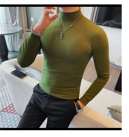 Men's T Shirts Autumn Winter New Turtleneck Long Sleeve T-Shirts For Men Clothing 2025 Slim Fit Casual Basic Tee Shirt Homme 5XL