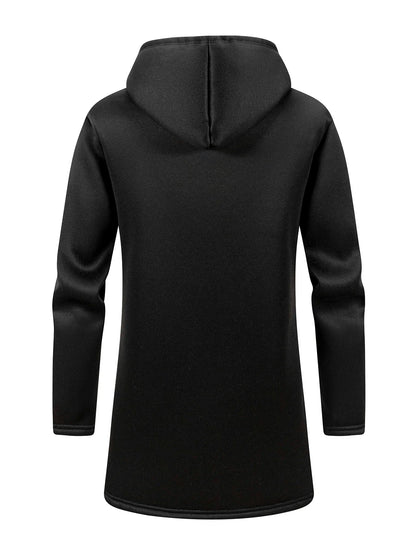 Men's Winter Warm Long Coat Zipper Jacket Zip Windbreaker Thick Fleece Windproof Overcoat Casual Contrast Color Hooded Jacket
