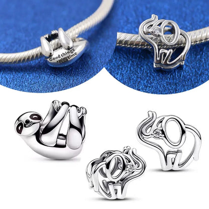 Silver 925 Openwork Elephant Hanging Sloth Charms Beads Fit Original Bracelet for Women Diy Fine Jewelry Making