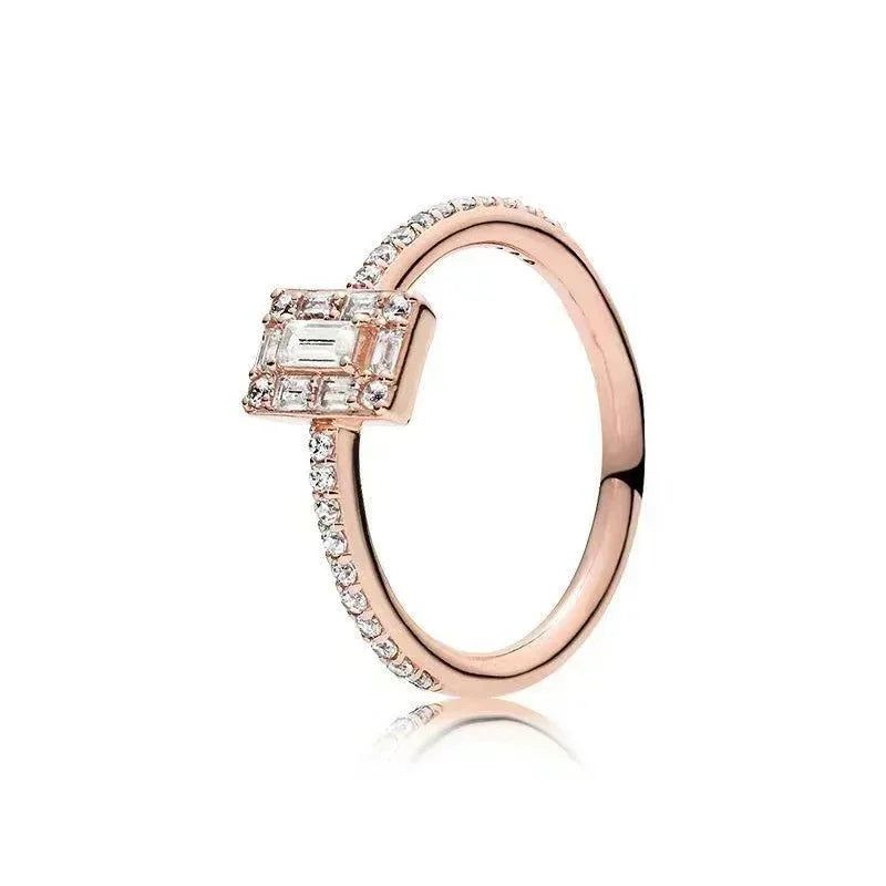 Hot selling 925 sterling silver rose gold ring high-quality luxury sparkling crystal ring women's jewelry exquisite holiday gift