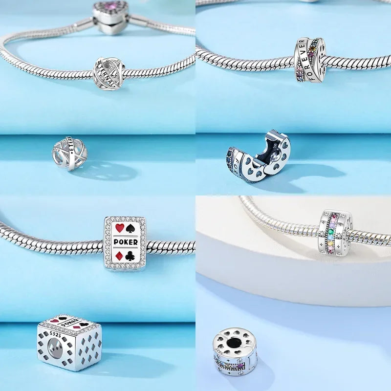 Real Silver 925 Clip Charms Heart Beads Stopper Safety Chain for Original Bracelet Making Fine Jewelry Gifts for Women Diy