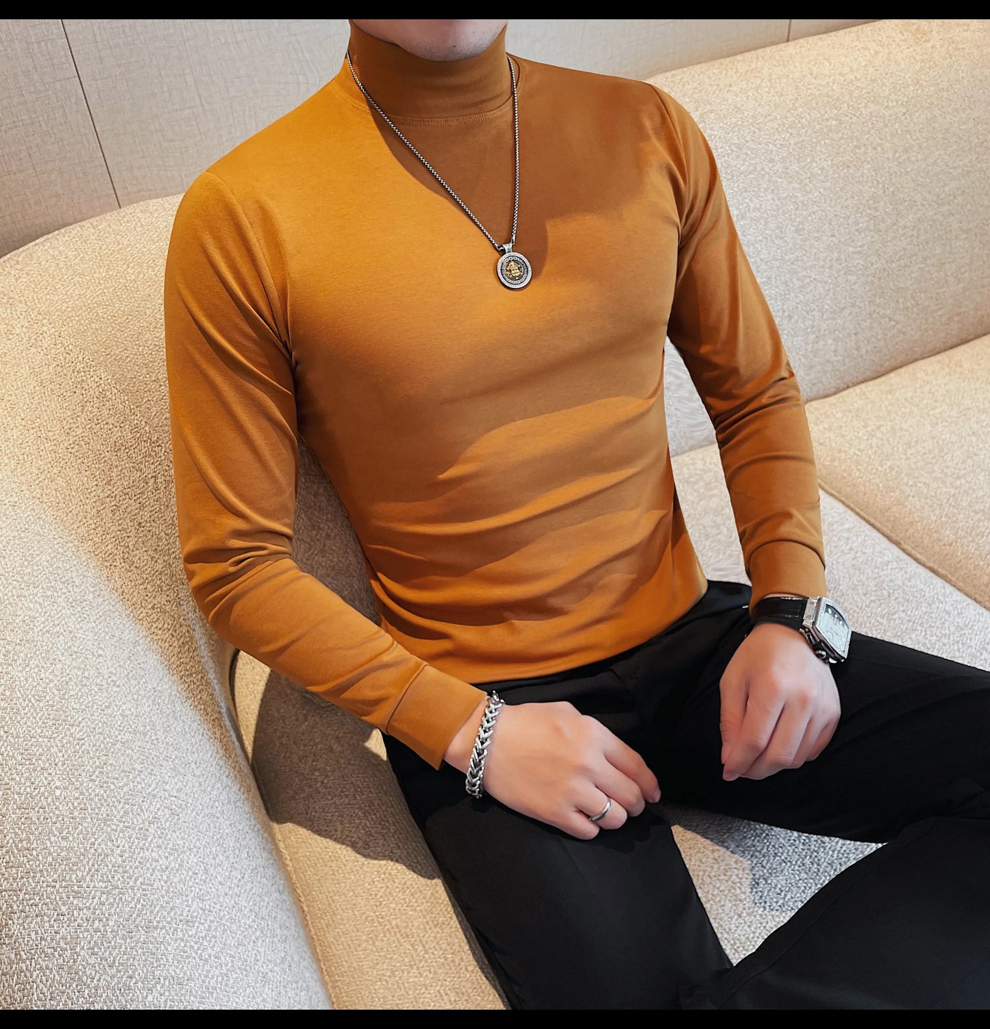 Men's T Shirts Autumn Winter New Turtleneck Long Sleeve T-Shirts For Men Clothing 2025 Slim Fit Casual Basic Tee Shirt Homme 5XL