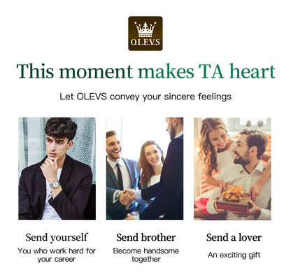 OLEVS 5885 Men's Watches Business Stainless Steel Strap Green Quartz Watch Waterproof Calendar Luminous High Quality Wristwatch