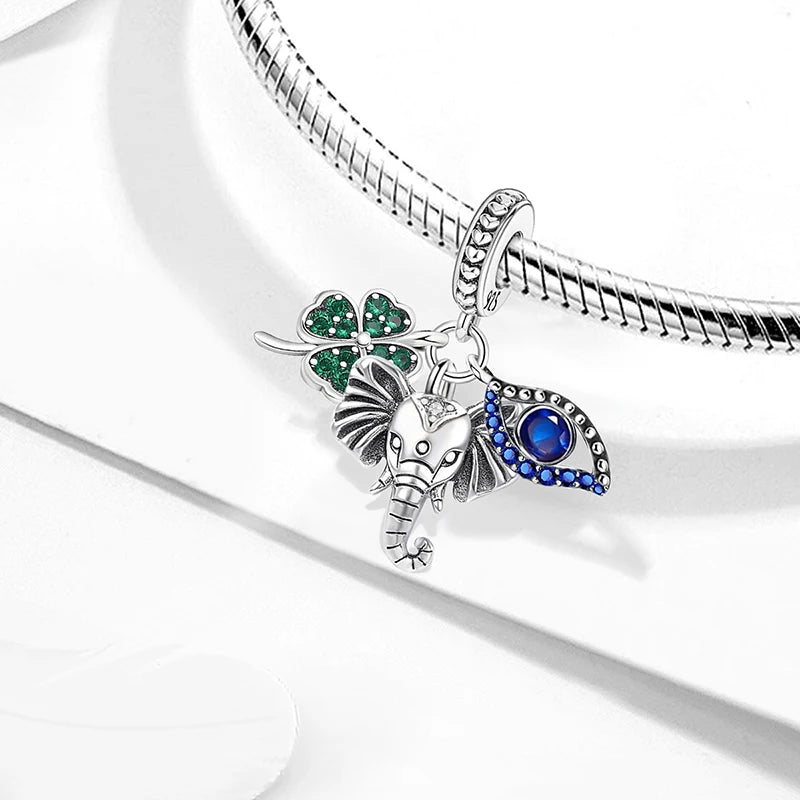 925 Sterling Silver Cute Butterfly Elephant Blue Series Charms Beads Fit Original Pan Bracelet Bangle High Quality DIY Jewelry