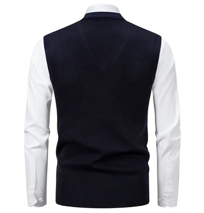 Men's Knit Vest Fashion Sweater Vest Argyle Pattern Waistcoat Fleece Lined Warm Vests