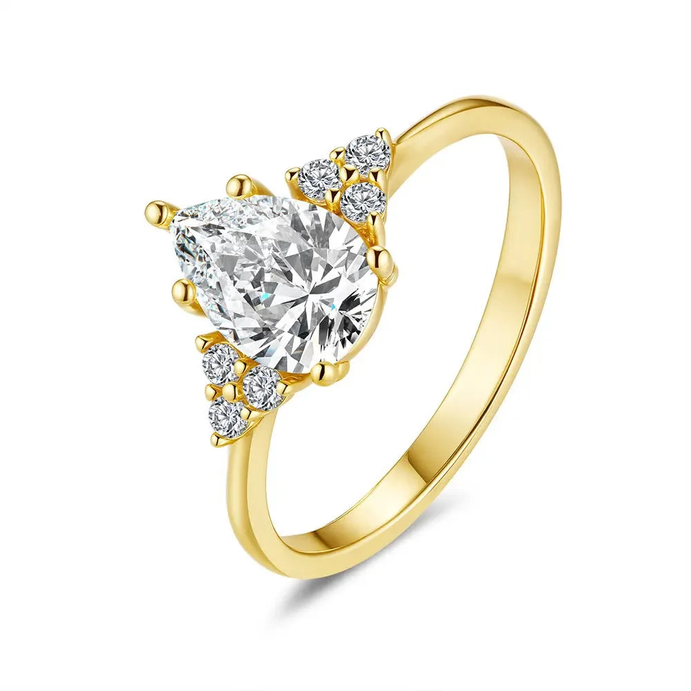 Luxury 100% Real 18k Gold Ring Women's Drop Diamond Ring with Ring Ring Pear-Shaped Moissanite Ring