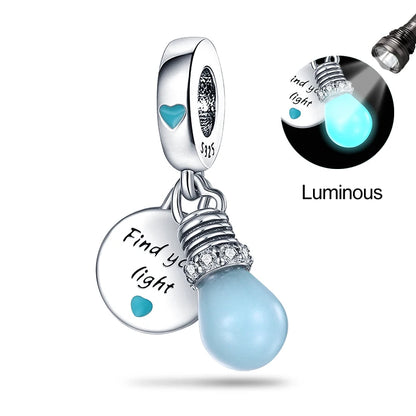 Hot Sales 925 Sterling Silver Luminous Firefly Light Bulb Star Moon Chameleon Charms Pendant Fit Original Bracelets DIY Jewelry