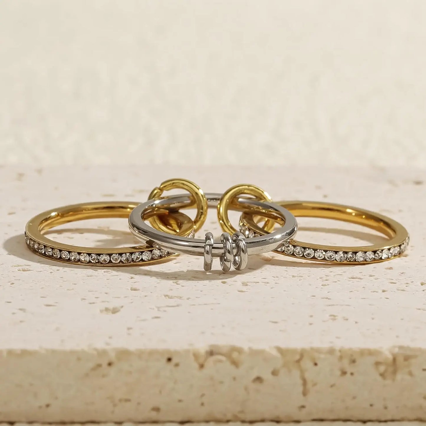 New Stainless Steel Cubic Zirconia Stackable Rings for Women 18k GoldPlating Multi-Link Connected Statement Ring Stack Jewelry