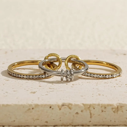 New Stainless Steel Cubic Zirconia Stackable Rings for Women 18k GoldPlating Multi-Link Connected Statement Ring Stack Jewelry