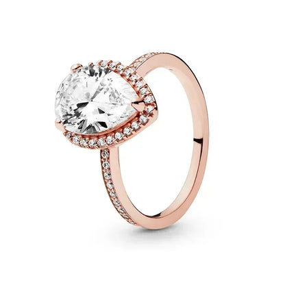Hot selling 925 sterling silver rose gold ring high-quality luxury sparkling crystal ring women's jewelry exquisite holiday gift