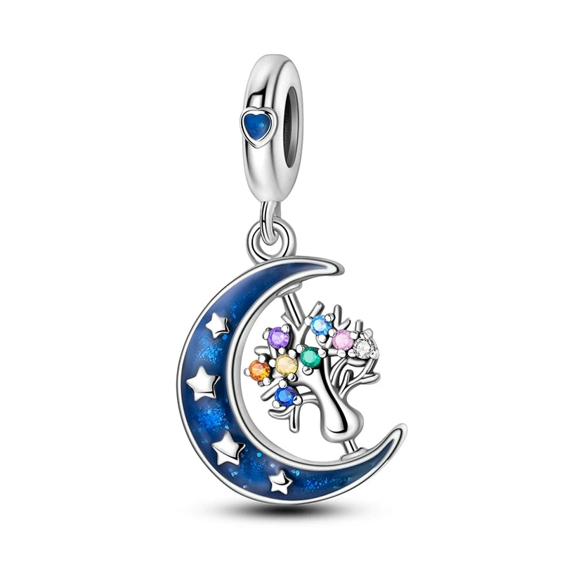 Fit Original Bracelet Silver Plated Cat Moon Shape Stars Love Charms Pendants For Women Jewelry Making Gift
