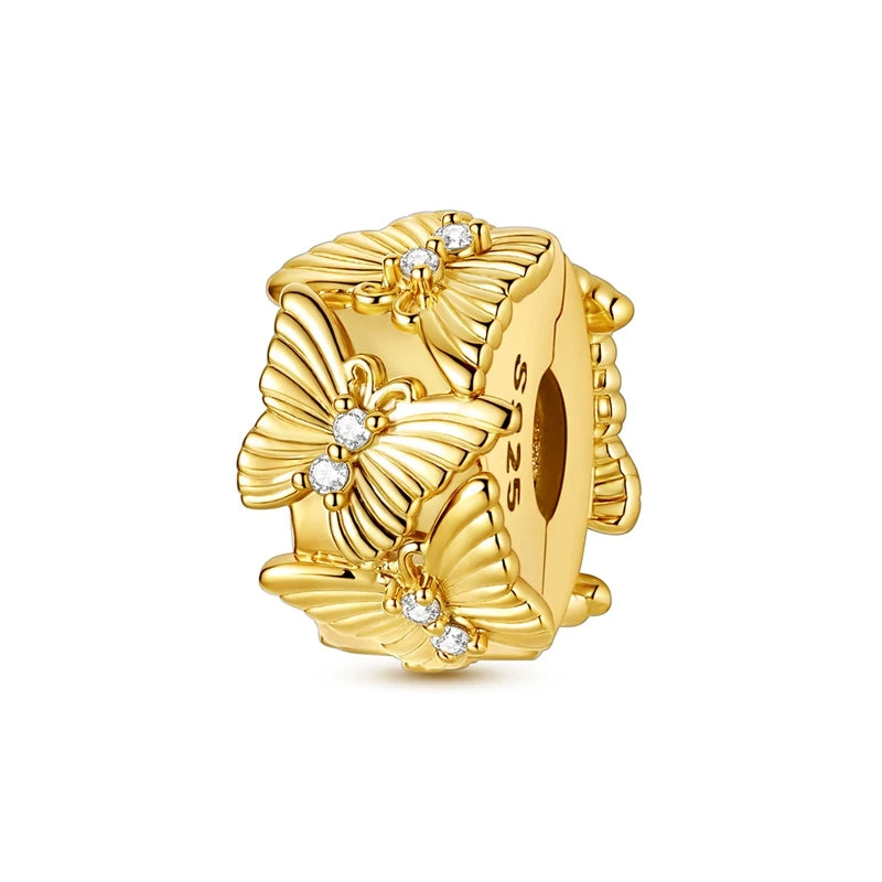 Gold Series 925 Sterling Silver Firefly Leopard Seahorse Crystal Ball Flower Charm Fit DIY Bracelet Necklace Boutique Party Gift