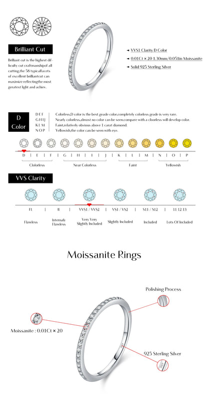 MODIAN Simple Eternity Moissanite Ring 925 Sterling Silver Sparkling Simple Thin Wedding Band Rings For Women Fine Jewelry