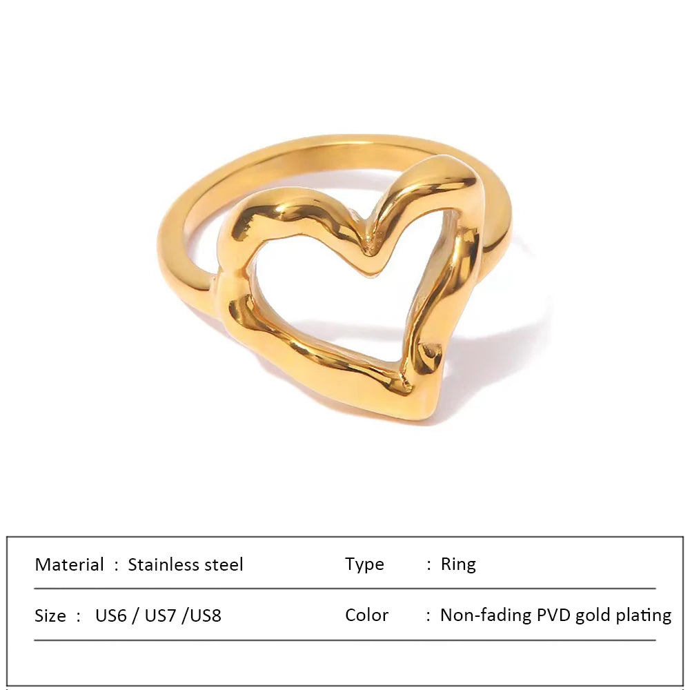 Waterproof Stainless Steel Ring for Women Non-fading Heart Ring Stylish Metal Rings Simple New Jewelry Wholesale Dropshipping