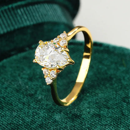 Luxury 100% Real 18k Gold Ring Women's Drop Diamond Ring with Ring Ring Pear-Shaped Moissanite Ring