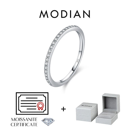 MODIAN Simple Eternity Moissanite Ring 925 Sterling Silver Sparkling Simple Thin Wedding Band Rings For Women Fine Jewelry