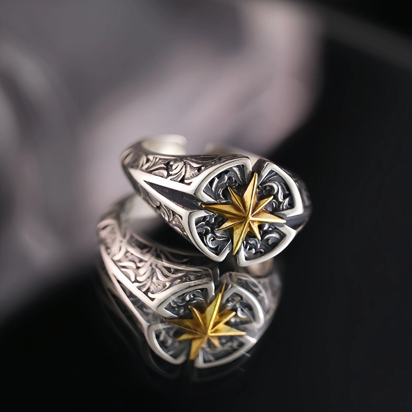 Retro Polaris North Star Adjustable Open Ring For Men Punk Gothic Edgy Copper Jewelry Unisex Accessories Good Fortune Love Gift