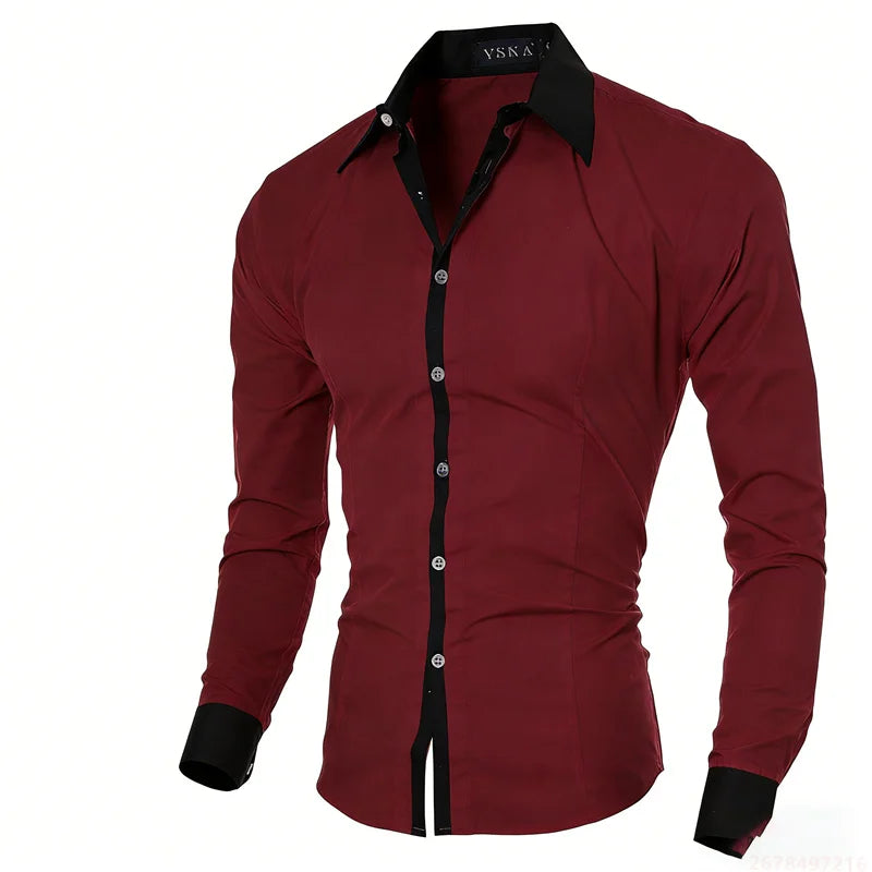 New men's black and white color-blocked spliced   shirt, outdoor street style, business casual long-sleeved lapel top for men.