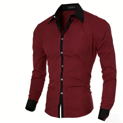 New men's black and white color-blocked spliced   shirt, outdoor street style, business casual long-sleeved lapel top for men.
