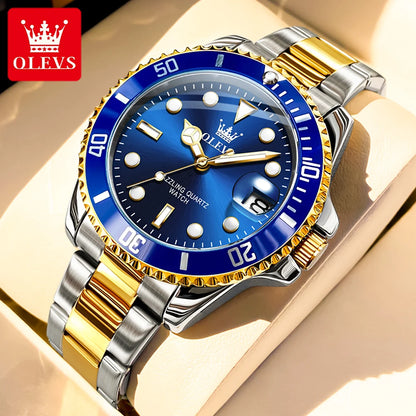 OLEVS 5885 Men's Watches Business Stainless Steel Strap Green Quartz Watch Waterproof Calendar Luminous High Quality Wristwatch