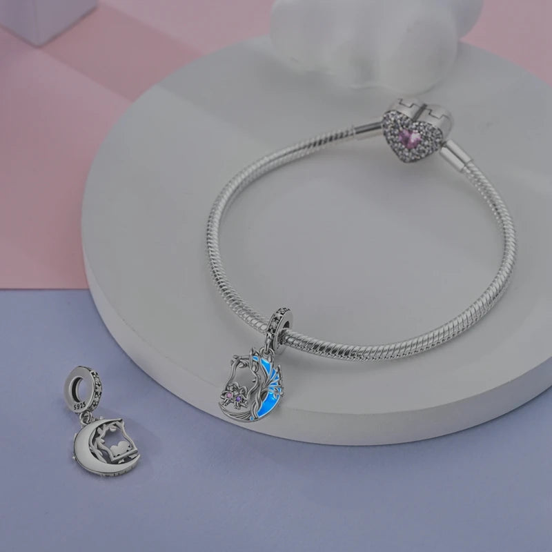 Fit Original Bracelet Silver Plated Cat Moon Shape Stars Love Charms Pendants For Women Jewelry Making Gift