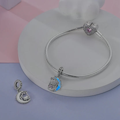 Fit Original Bracelet Silver Plated Cat Moon Shape Stars Love Charms Pendants For Women Jewelry Making Gift