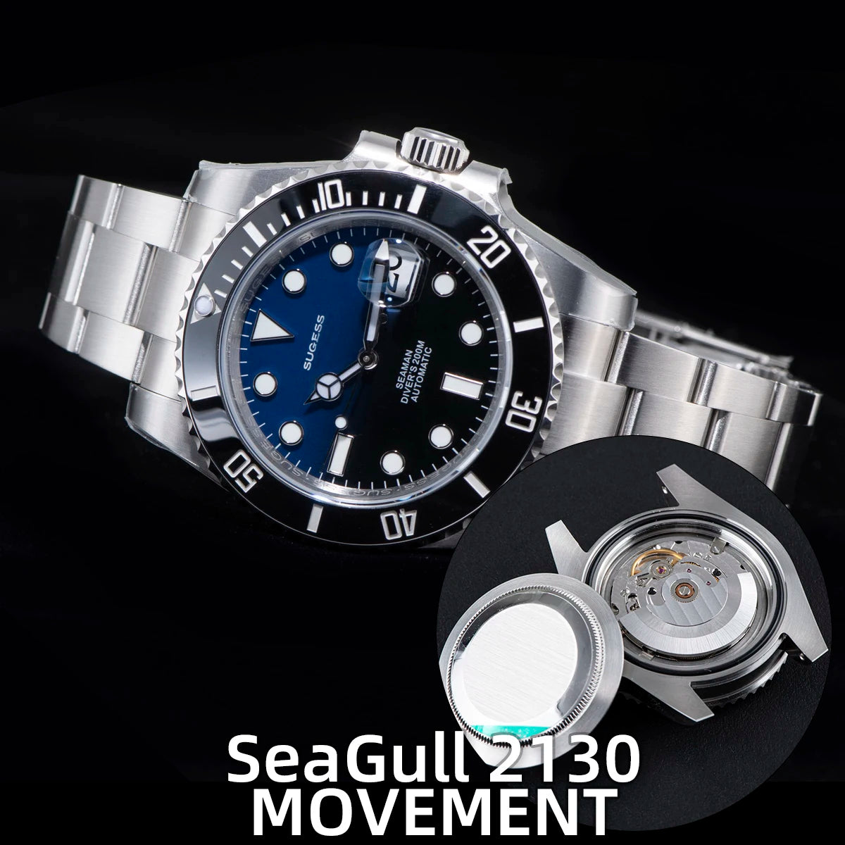 Sugess Watch of Men Diver NH35 Automatic Mechanical Wristwatch Date Sapphire Crystal Luminous Ceramic Bezel Waterproof 200M 2022