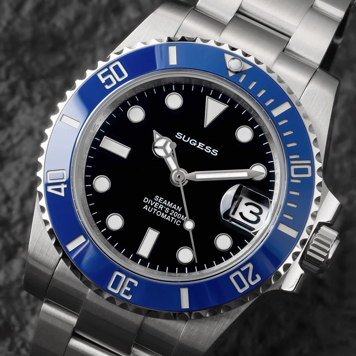 Sugess Watch of Men Diver NH35 Automatic Mechanical Wristwatch Date Sapphire Crystal Luminous Ceramic Bezel Waterproof 200M 2022