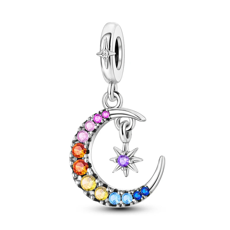 Fit Original Bracelet Silver Plated Cat Moon Shape Stars Love Charms Pendants For Women Jewelry Making Gift