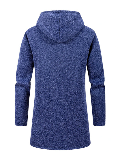 Men's Winter Warm Long Coat Zipper Jacket Zip Windbreaker Thick Fleece Windproof Overcoat Casual Contrast Color Hooded Jacket