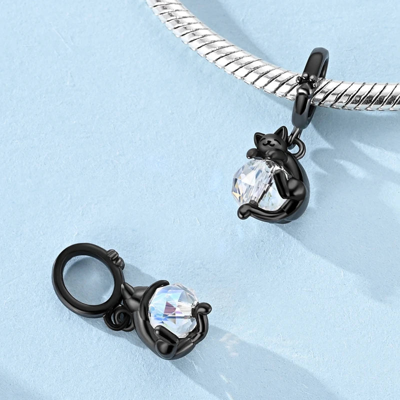 925 Silver Sparkling Cat Dog Charms Pendants Love Family Father Beads Fits Original Bracelet Gift for Women