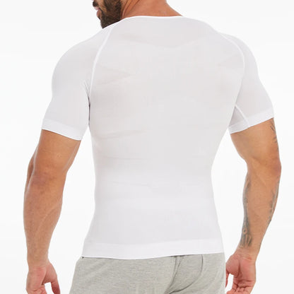 Mens Slimming Compression Shirt Body Shaper V-Neck Undershirt Shirts Workout Abs Abdomen Tummy Control Shapewear Tops