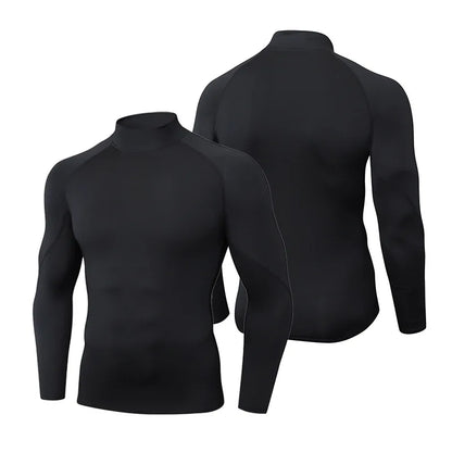 Men's High neck Long Sleeve Compression Shirts Cool Dry Sun Protection Sports Tights Undershirts Running Gym Tops