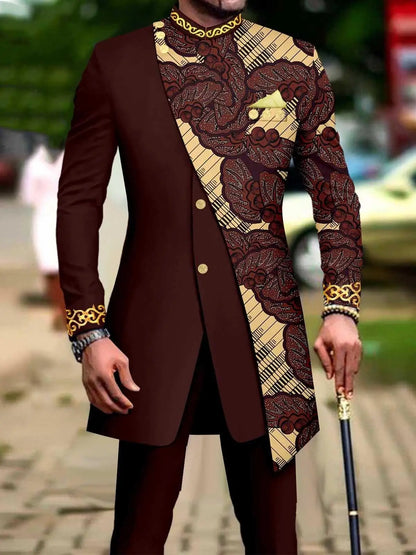 Classic African National Printing Batik Men's Casual 2PCS Suit For Wedding Dinner Event Suit terno masculinos complete costume