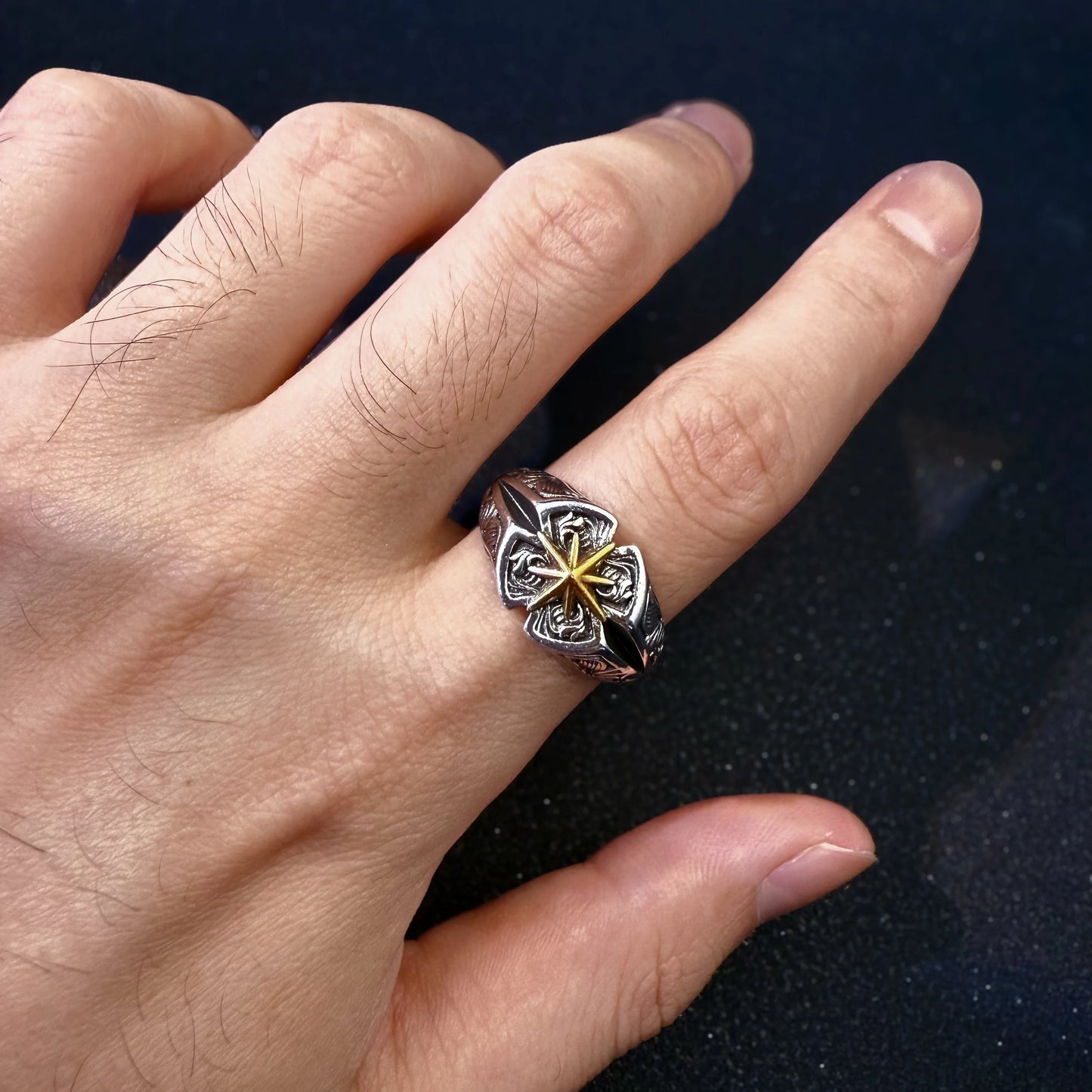 Retro Polaris North Star Adjustable Open Ring For Men Punk Gothic Edgy Copper Jewelry Unisex Accessories Good Fortune Love Gift