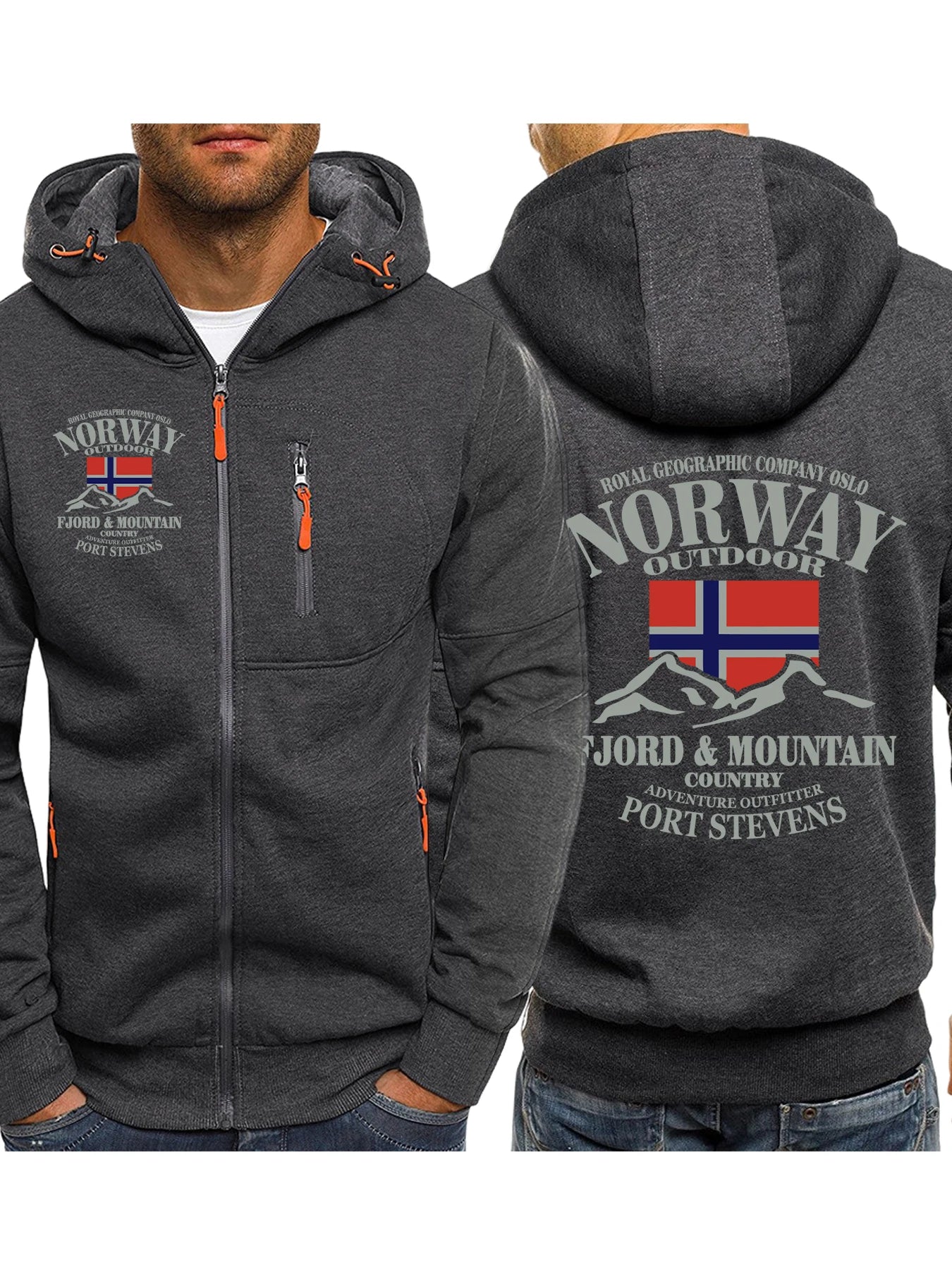 Norway Fjords And Mountains Print Male Zipper Hoodie All-Match Fashion Streetwear Vintage Casual Clothes Autumn Loose Hooded